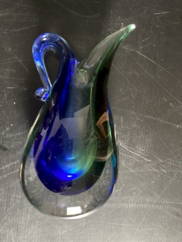 vase pate de verre verre bleu et vert  MURANO ?  verrerie vintage design