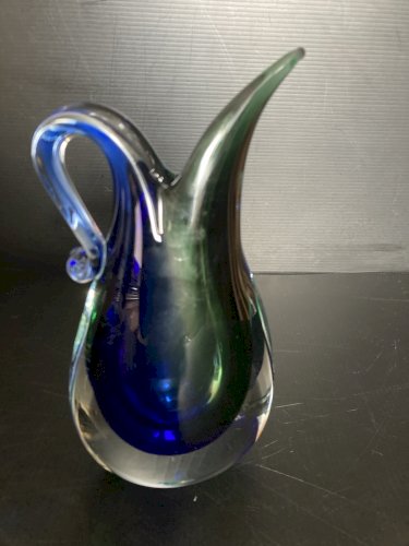 vase pate de verre verre bleu et vert  MURANO ?  verrerie vintage design