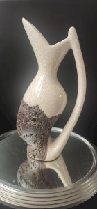 Free Form Pitcher Vase Raku and Wormy Wood (1960/70)
