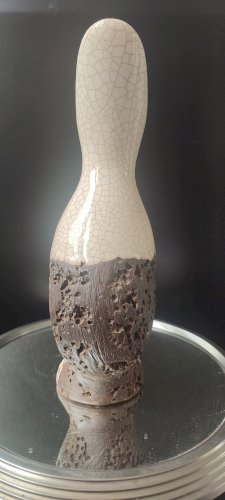 Vase Pichet Forme Libre céramique Raku et Bois vermoulu (1960/70)