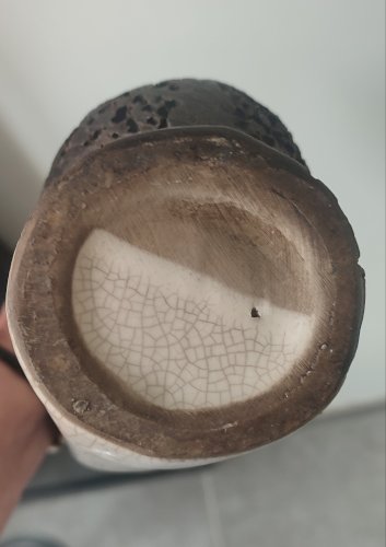 Vase Pichet Forme Libre céramique Raku et Bois vermoulu (1960/70)