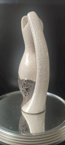 Vase Pichet Forme Libre céramique Raku et Bois vermoulu (1960/70)