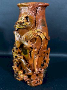 Sculpted stone vase Qing China Long-feng phoenix dragon prosperity long life