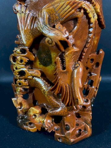 Vase pierre sculptée Qing Chine Long-feng phénix dragon prospérité longue vie