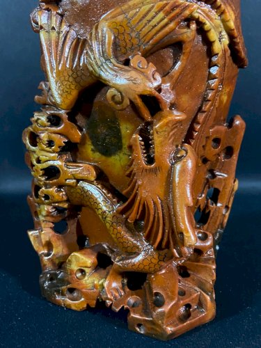 Vase pierre sculptée Qing Chine Long-feng phénix dragon prospérité longue vie