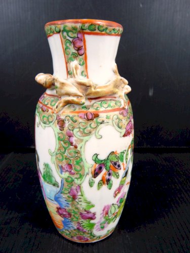 Vase porcelaine Canton Chine Famille Rose décor émaillé SCENE DE PALAIS XIX° 