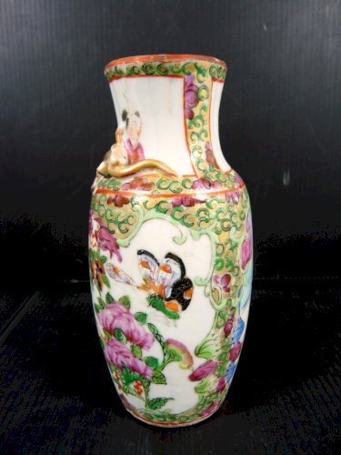 Vase porcelaine Canton Chine Famille Rose décor émaillé SCENE DE PALAIS XIX° 