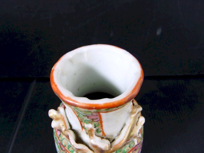 Vase porcelaine Canton Chine Famille Rose décor émaillé SCENE DE PALAIS XIX° 