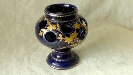 CROCUSES POT VASE IN EARTHENWARE 10 HOLES ST UZE BLUE OF KILN DECOR ENAMELLED**