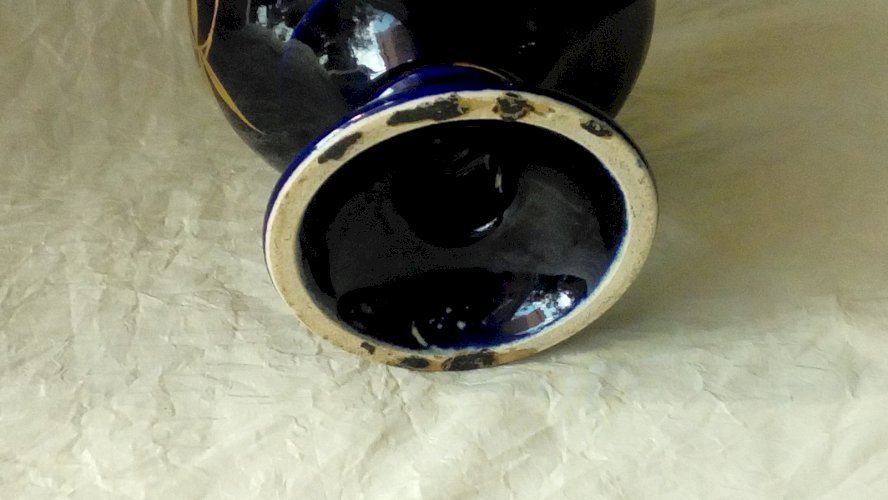 VASE POT A CROCUS EN FAIENCE 10 TROUS ST UZE BLEU DE FOUR DECOR EMAILLE**