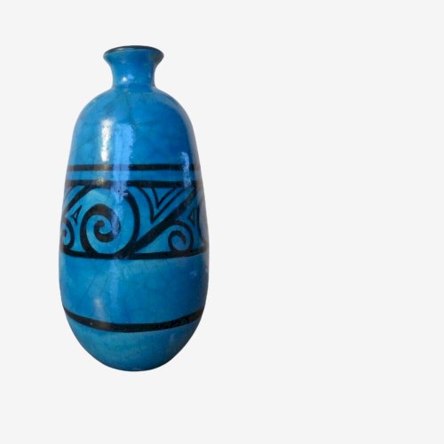 VASE RAOUL LACHENAL EN CERAMIQUE CRAQUELEE BLEUE TURQUOISE SIGNE