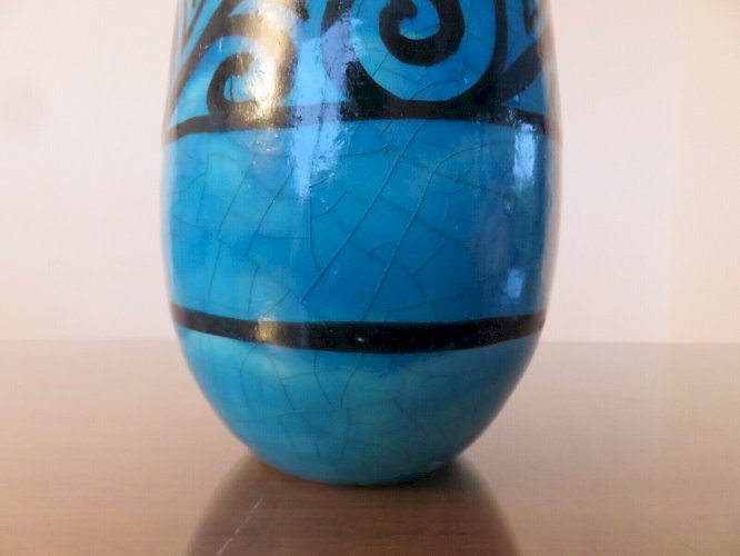 VASE RAOUL LACHENAL EN CERAMIQUE CRAQUELEE BLEUE TURQUOISE SIGNE