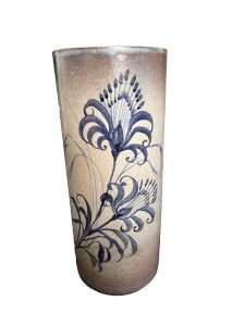 Roll vase with flower decoration signed Fonck and Matéo (Vallauris) 1960s