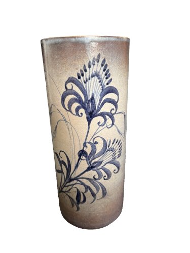 Vase rouleau décor de fleurs signé Fonck et Matéo (Vallauris) Années 60