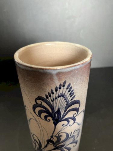 Vase rouleau décor de fleurs signé Fonck et Matéo (Vallauris) Années 60
