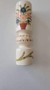 Vase rouleau décoration vintage en faïence bretonne fait main signé youen