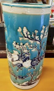 VASE ROULEAU Email PORTE-PARAPLUIES PORCELAINE Asiatique Asie XXe 7,5MAG 13/03