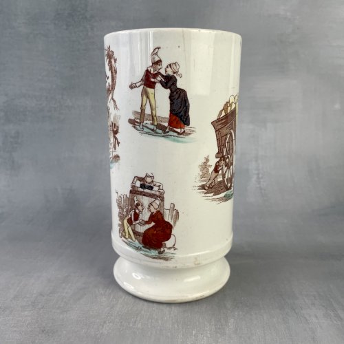 Vase rouleau ou pot divers faience Lunéville décor humoristique "Granville"