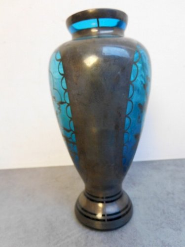 VASE SAINT GRAAL EN VERRE BLEU DEOCR D'ARGENT N°1