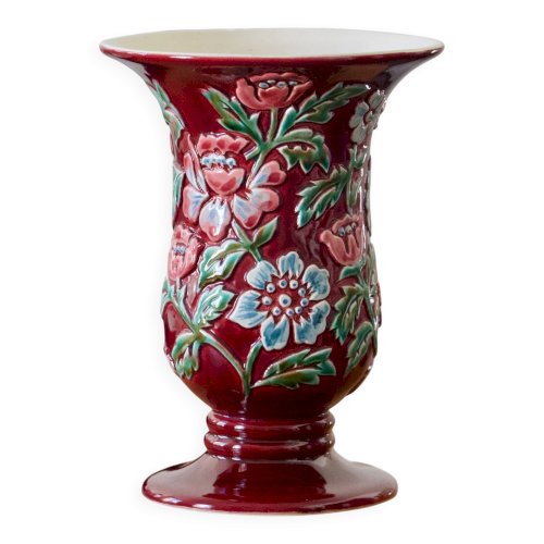 Vase signé CAB Céramique dArt de Bordeaux en barbotine fleuri
