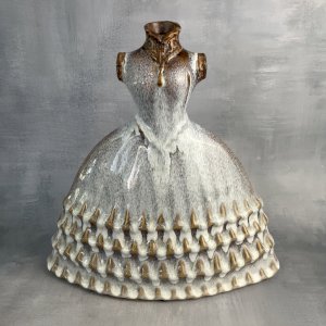 Ceramic single-stem vase in the shape of a strapless dress, the flower replaces the head ~29cm