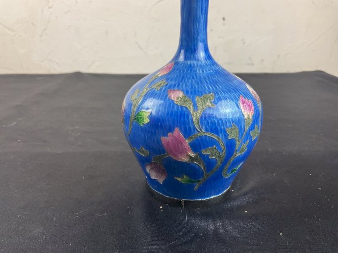 Vase soliflore en argent Cloisonnés Asie  XIXéme .