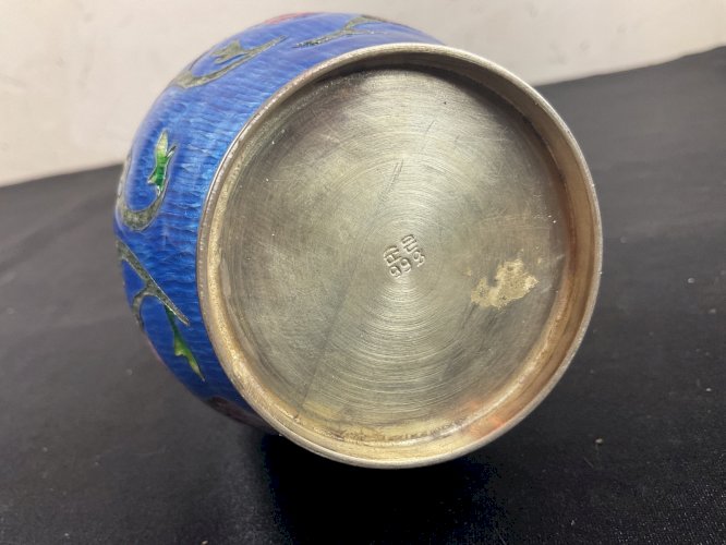 Vase soliflore en argent Cloisonnés Asie  XIXéme .