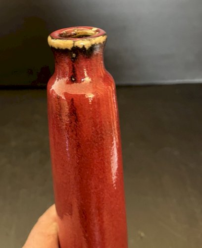 Vase soliflore en  grés  design vintage rouge artisanat potier