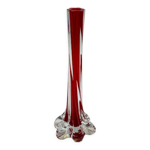 Vase soliflore en verre rouge style Sommerso Murano