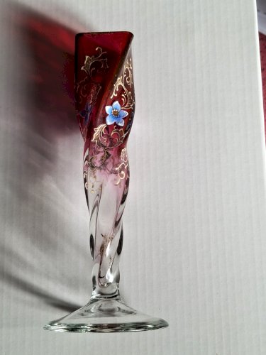 Vase soliflore en verre tre fuocchi de Murano, peint à la main hauteur 16 cm