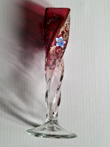 Vase soliflore en verre tre fuocchi de Murano, peint à la main hauteur 16 cm
