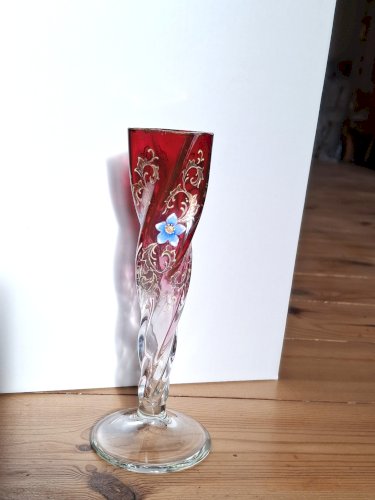 Vase soliflore en verre tre fuocchi de Murano, peint à la main hauteur 16 cm
