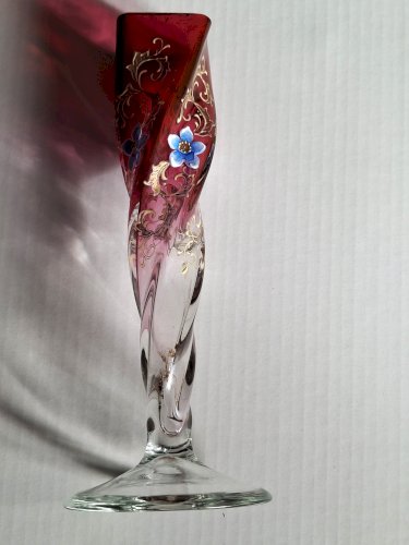 Vase soliflore en verre tre fuocchi de Murano, peint à la main hauteur 16 cm
