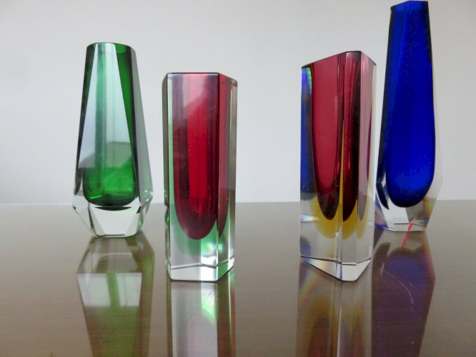 VASE SOMMERSO MURANO DESIGN DE LUIGI MANDRUZZATO ROUGE VERT ET TRANSPARENT 1960