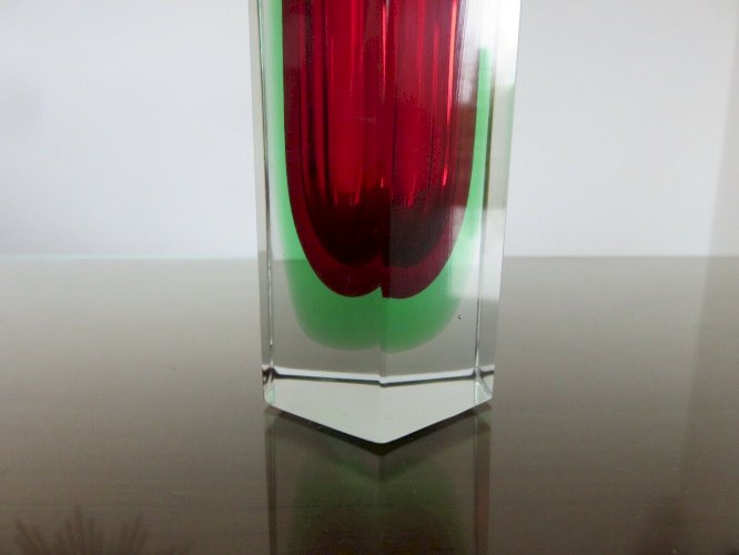 VASE SOMMERSO MURANO DESIGN DE LUIGI MANDRUZZATO ROUGE VERT ET TRANSPARENT 1960
