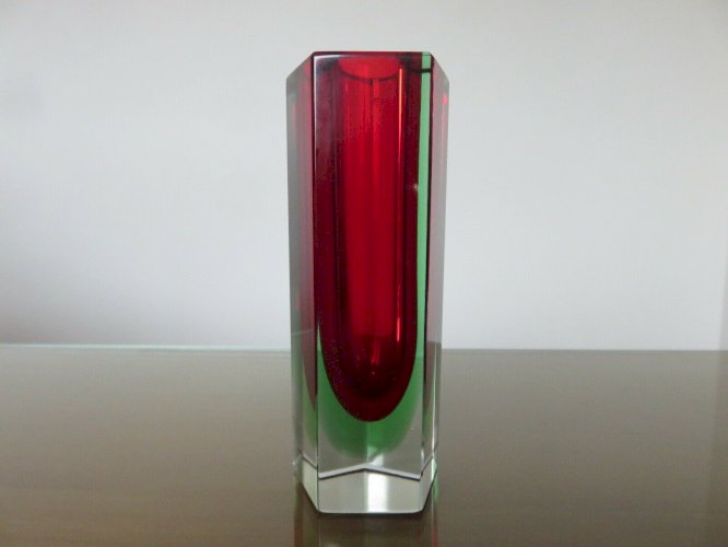 VASE SOMMERSO MURANO DESIGN DE LUIGI MANDRUZZATO ROUGE VERT ET TRANSPARENT 1960