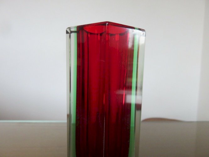 VASE SOMMERSO MURANO DESIGN DE LUIGI MANDRUZZATO ROUGE VERT ET TRANSPARENT 1960