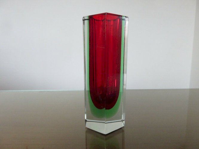 VASE SOMMERSO MURANO DESIGN DE LUIGI MANDRUZZATO ROUGE VERT ET TRANSPARENT 1960