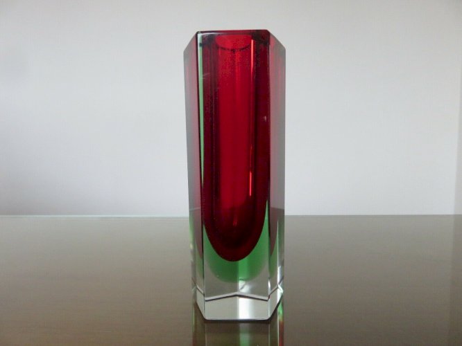 VASE SOMMERSO MURANO DESIGN DE LUIGI MANDRUZZATO ROUGE VERT ET TRANSPARENT 1960
