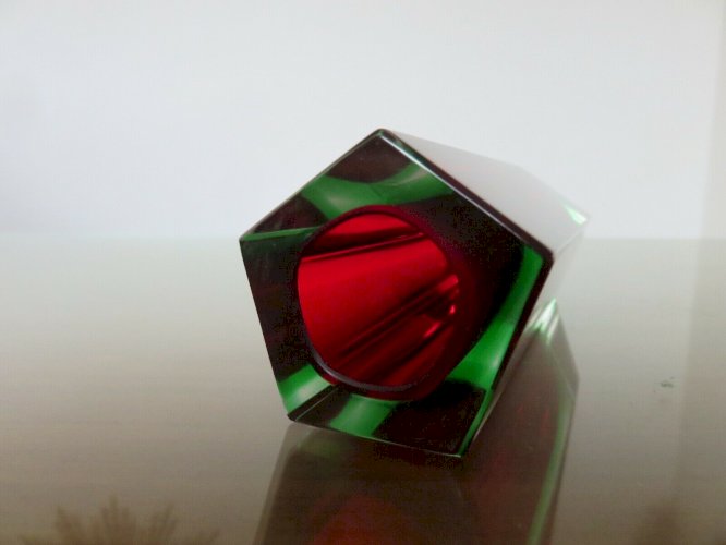 VASE SOMMERSO MURANO DESIGN DE LUIGI MANDRUZZATO ROUGE VERT ET TRANSPARENT 1960