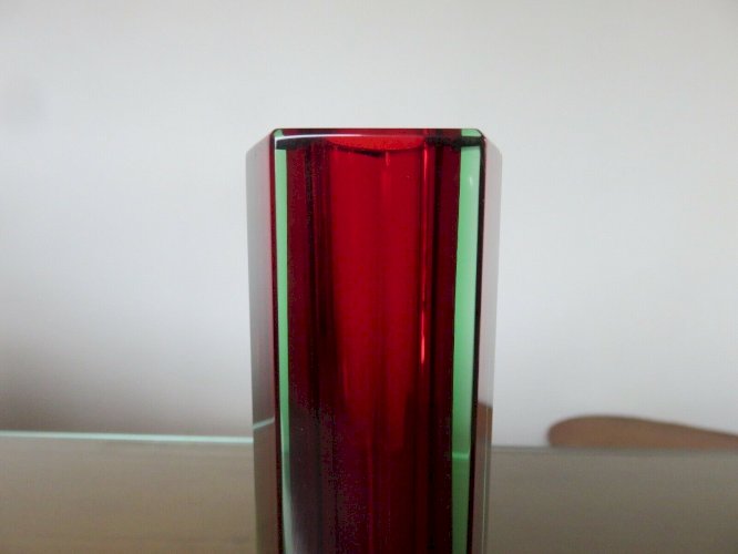 VASE SOMMERSO MURANO DESIGN DE LUIGI MANDRUZZATO ROUGE VERT ET TRANSPARENT 1960