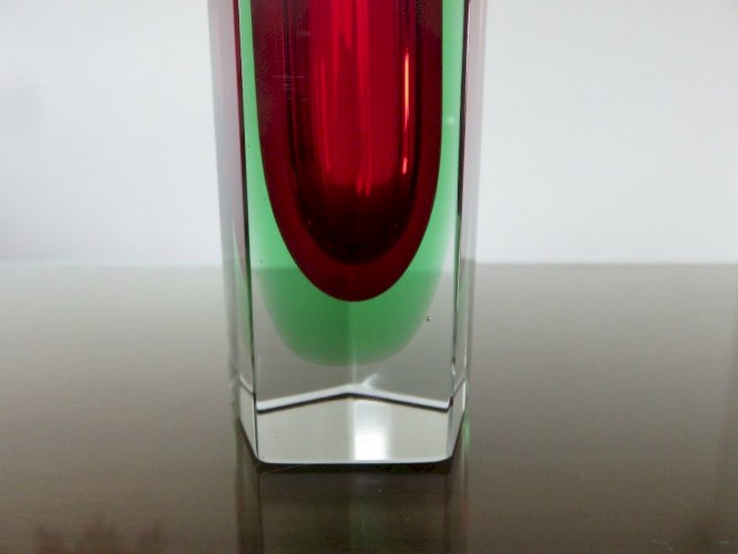 VASE SOMMERSO MURANO DESIGN DE LUIGI MANDRUZZATO ROUGE VERT ET TRANSPARENT 1960