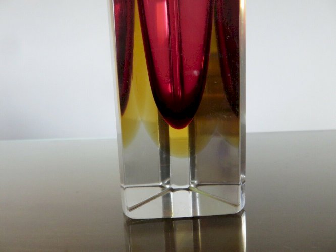 VASE SOMMERSO MURANO DESIGN DE LUIGI MANDRUZZATO VIOLINE JAUNE ET TRANSPARENT 