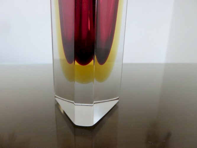 VASE SOMMERSO MURANO DESIGN DE LUIGI MANDRUZZATO VIOLINE JAUNE ET TRANSPARENT 