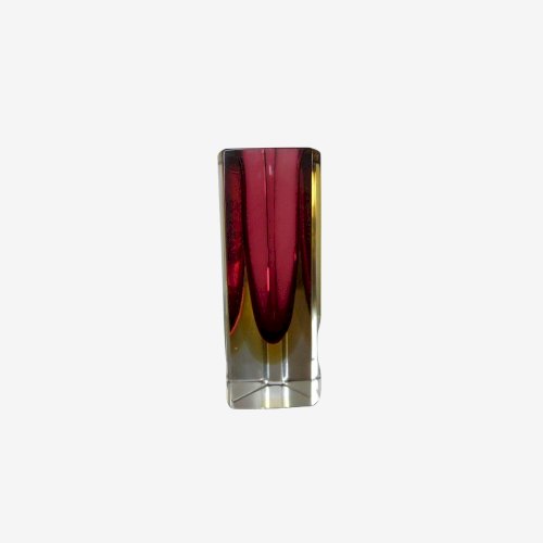 VASE SOMMERSO MURANO DESIGN DE LUIGI MANDRUZZATO VIOLINE JAUNE ET TRANSPARENT 