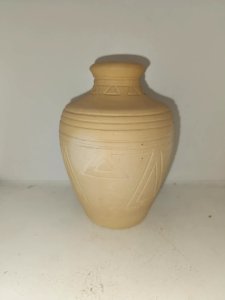 Antique-style vase with geometric decoration, signature to be determined, in good condition.