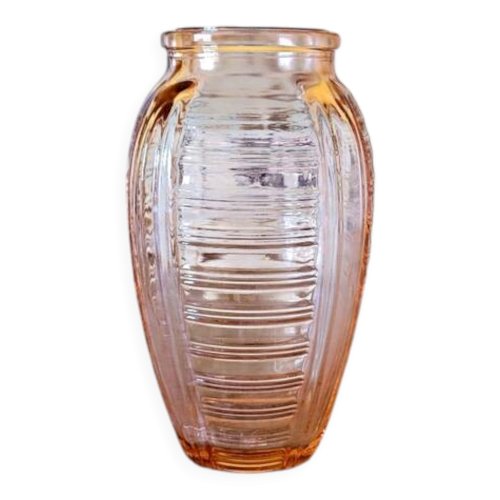 Vase style art déco en verre couleur saumon