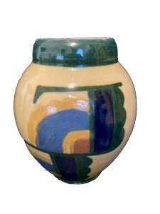 Art Deco style vase, glazed earthenware, geometric design decoration.