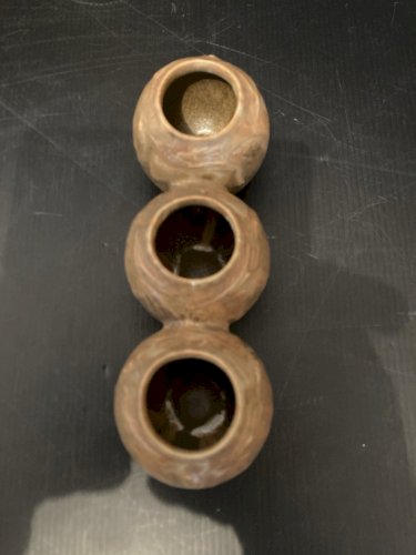 Vase trio collés en grès Denbac  Numéro 142 vintage décoration design coulures