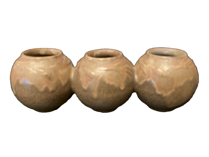 Vase trio collés en grès Denbac  Numéro 142 vintage décoration design coulures